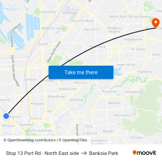 Stop 13 Port Rd - North East side to Banksia Park map