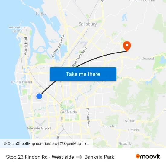 Stop 23 Findon Rd - West side to Banksia Park map