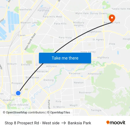 Stop 8 Prospect Rd - West side to Banksia Park map
