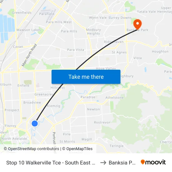 Stop 10 Walkerville Tce - South East side to Banksia Park map