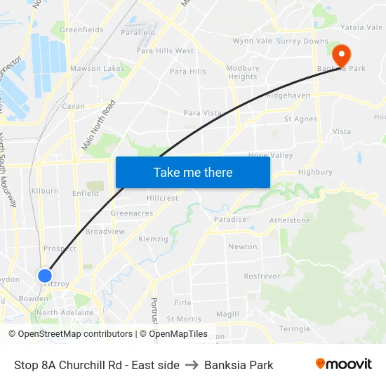 Stop 8A Churchill Rd - East side to Banksia Park map