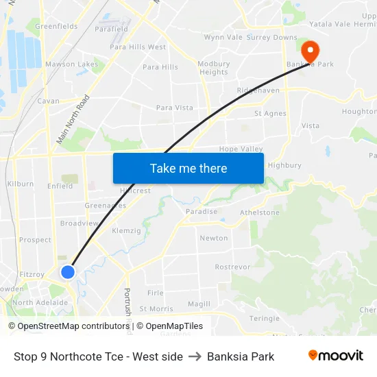 Stop 9 Northcote Tce - West side to Banksia Park map