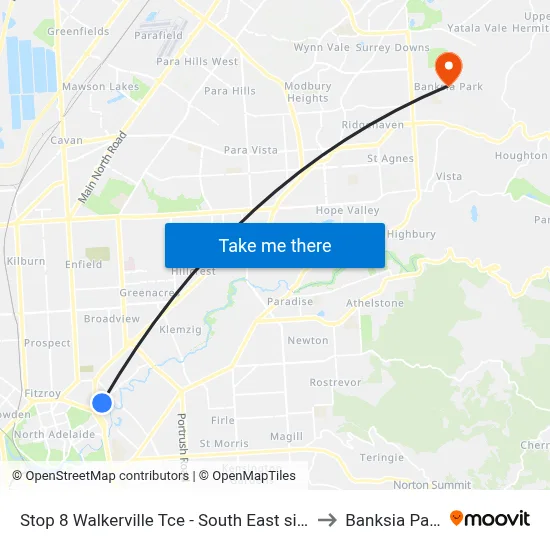 Stop 8 Walkerville Tce - South East side to Banksia Park map