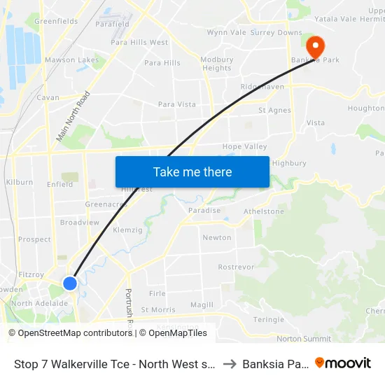 Stop 7 Walkerville Tce - North West side to Banksia Park map