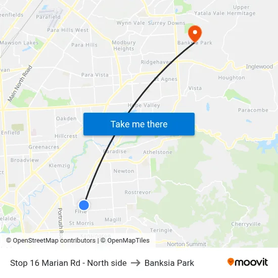 Stop 16 Marian Rd - North side to Banksia Park map