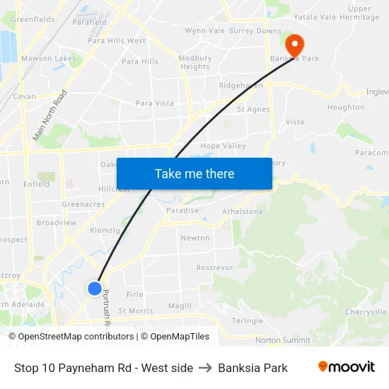 Stop 10 Payneham Rd - West side to Banksia Park map