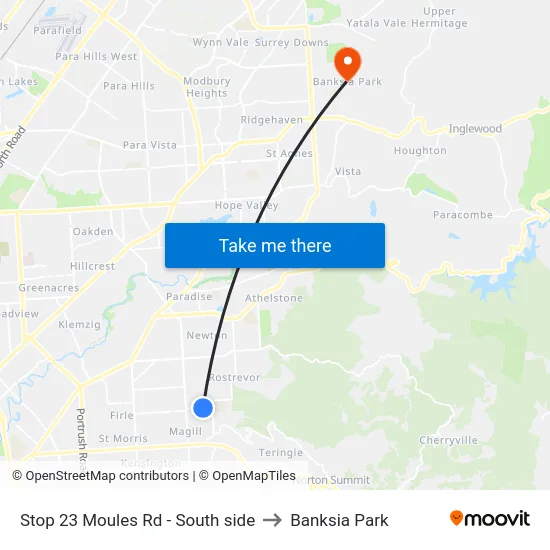 Stop 23 Moules Rd - South side to Banksia Park map