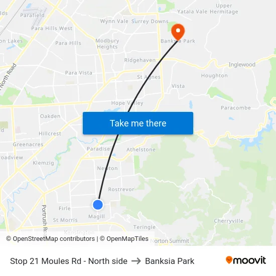 Stop 21 Moules Rd - North side to Banksia Park map