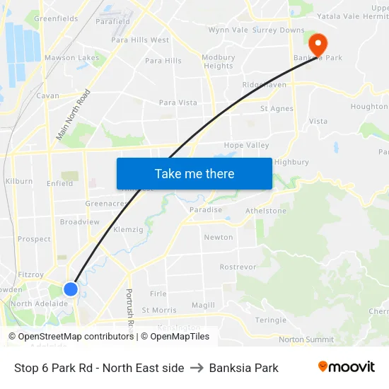 Stop 6 Park Rd - North East side to Banksia Park map