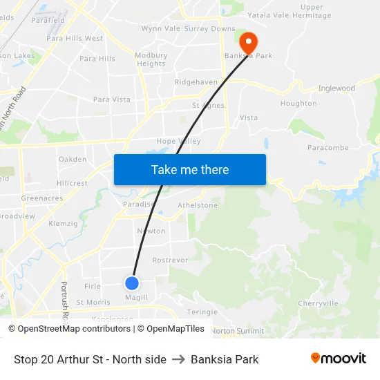 Stop 20 Arthur St - North side to Banksia Park map