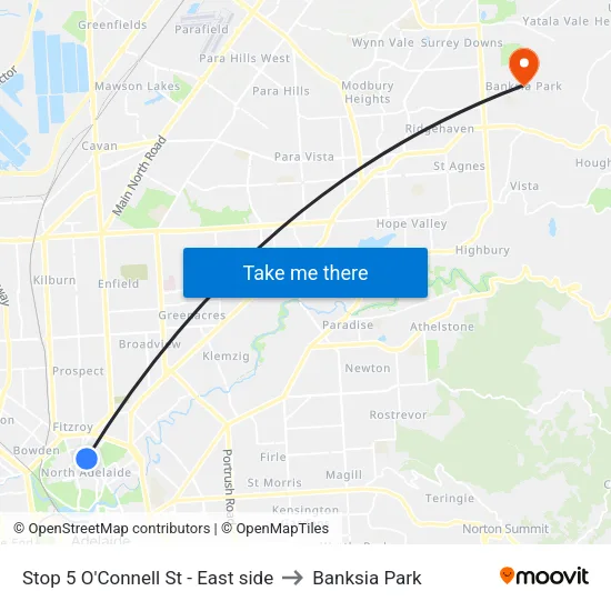 Stop 5 O'Connell St - East side to Banksia Park map