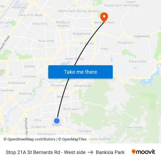 Stop 21A St Bernards Rd - West side to Banksia Park map