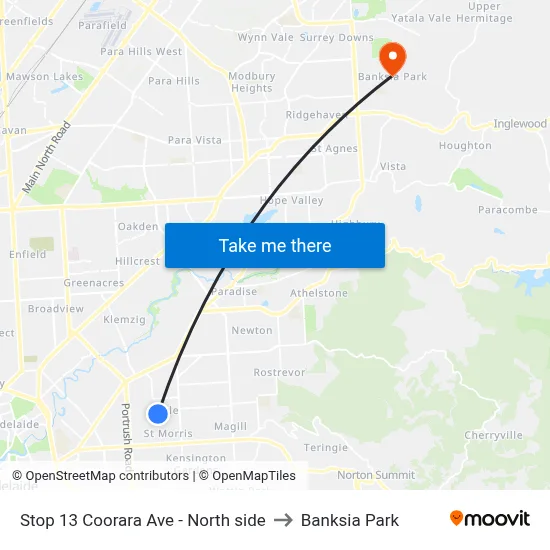 Stop 13 Coorara Ave - North side to Banksia Park map