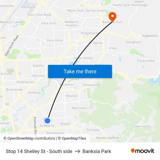 Stop 14 Shelley St - South side to Banksia Park map