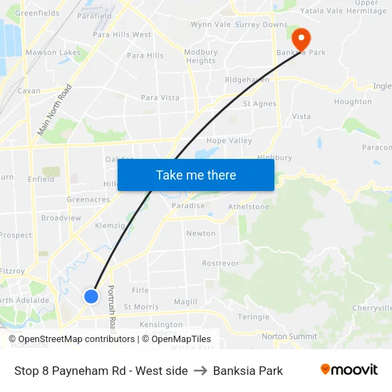 Stop 8 Payneham Rd - West side to Banksia Park map