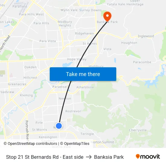 Stop 21 St Bernards Rd - East side to Banksia Park map