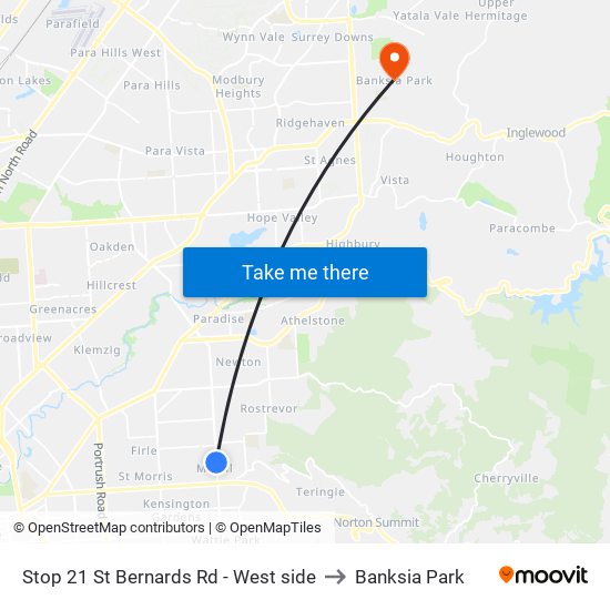 Stop 21 St Bernards Rd - West side to Banksia Park map