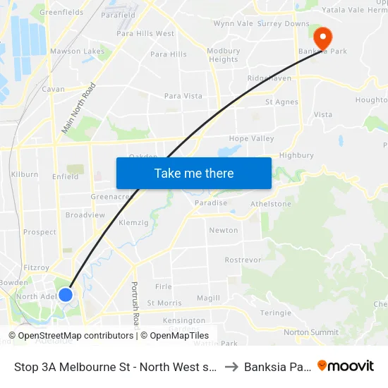 Stop 3A Melbourne St - North West side to Banksia Park map