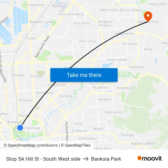 Stop 5A Hill St - South West side to Banksia Park map