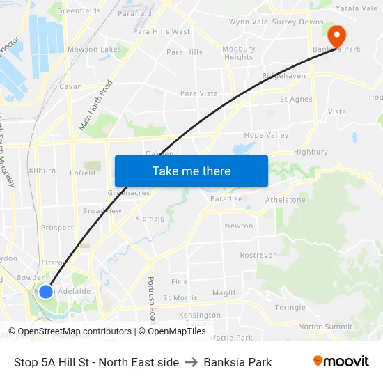 Stop 5A Hill St - North East side to Banksia Park map