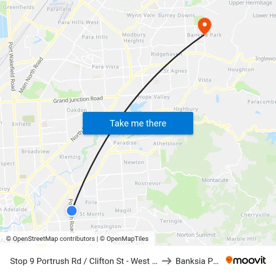 Stop 9 Portrush Rd / Clifton St - West side to Banksia Park map