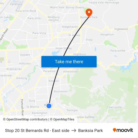 Stop 20 St Bernards Rd - East side to Banksia Park map