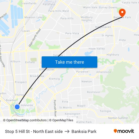 Stop 5 Hill St - North East side to Banksia Park map