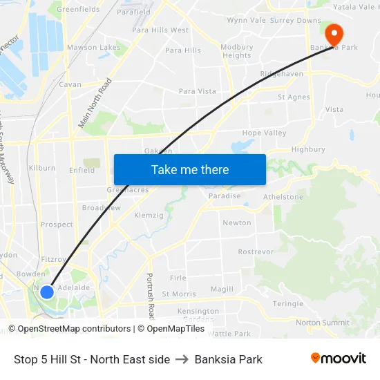 Stop 5 Hill St - North East side to Banksia Park map