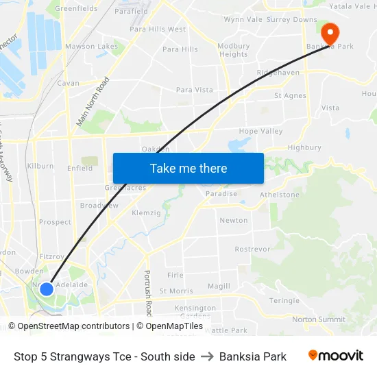 Stop 5 Strangways Tce - South side to Banksia Park map