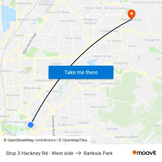 Stop 3 Hackney Rd - West side to Banksia Park map