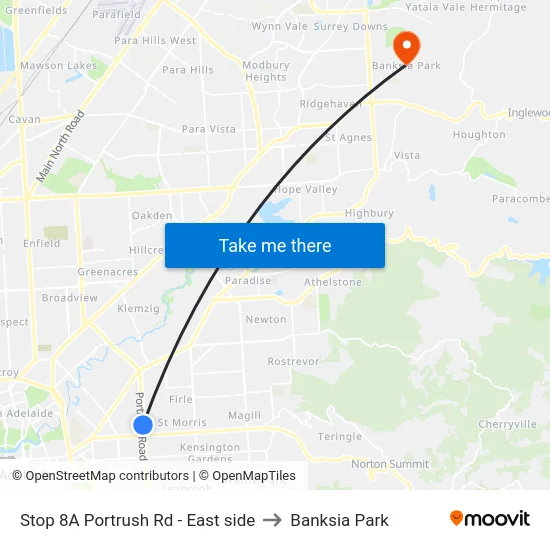 Stop 8A Portrush Rd - East side to Banksia Park map