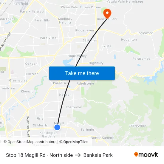 Stop 18 Magill Rd - North side to Banksia Park map