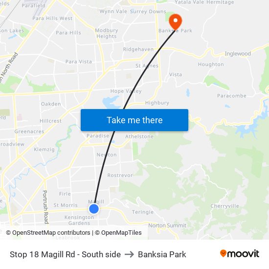 Stop 18 Magill Rd - South side to Banksia Park map