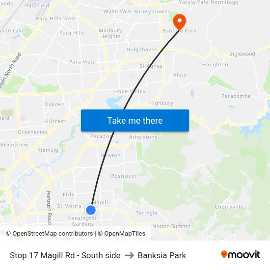 Stop 17 Magill Rd - South side to Banksia Park map