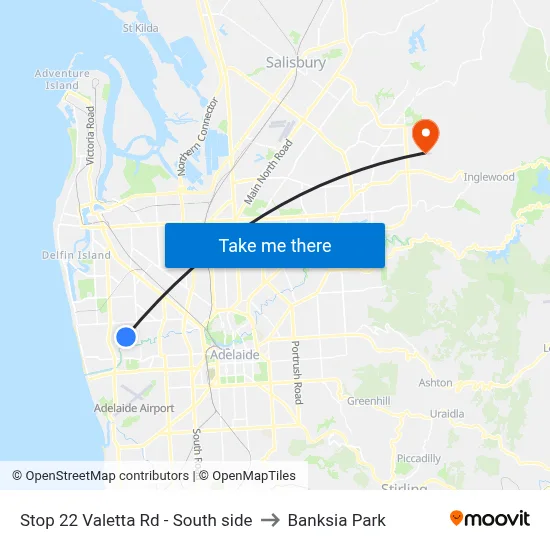 Stop 22 Valetta Rd - South side to Banksia Park map