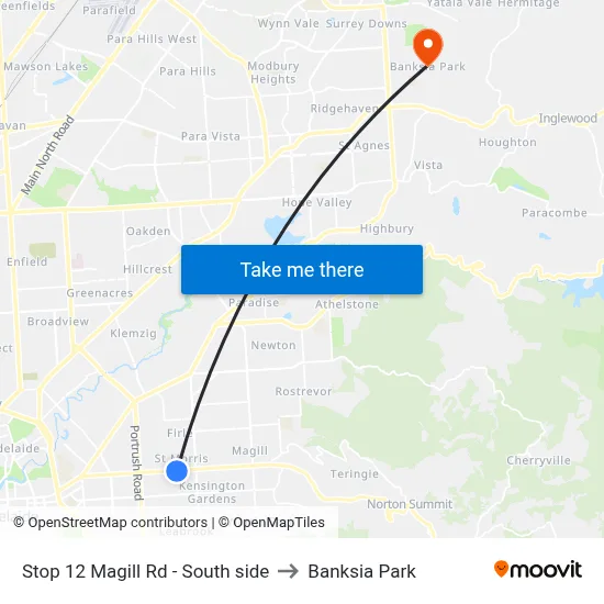 Stop 12 Magill Rd - South side to Banksia Park map