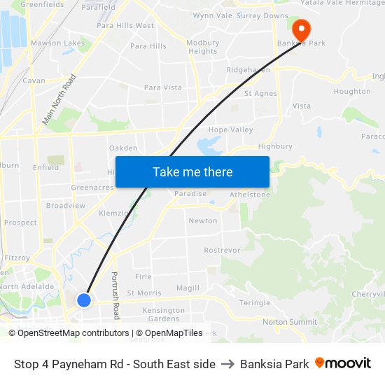 Stop 4 Payneham Rd - South East side to Banksia Park map