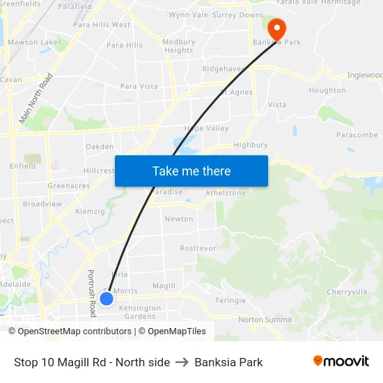 Stop 10 Magill Rd - North side to Banksia Park map