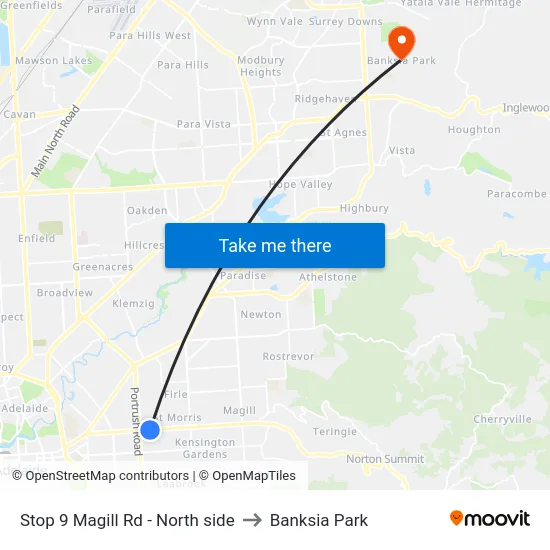 Stop 9 Magill Rd - North side to Banksia Park map