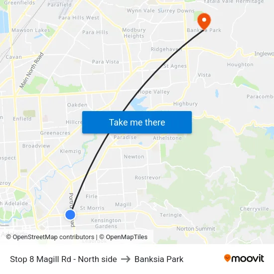 Stop 8 Magill Rd - North side to Banksia Park map