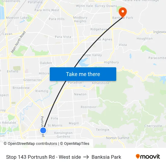 Stop 143 Portrush Rd - West side to Banksia Park map