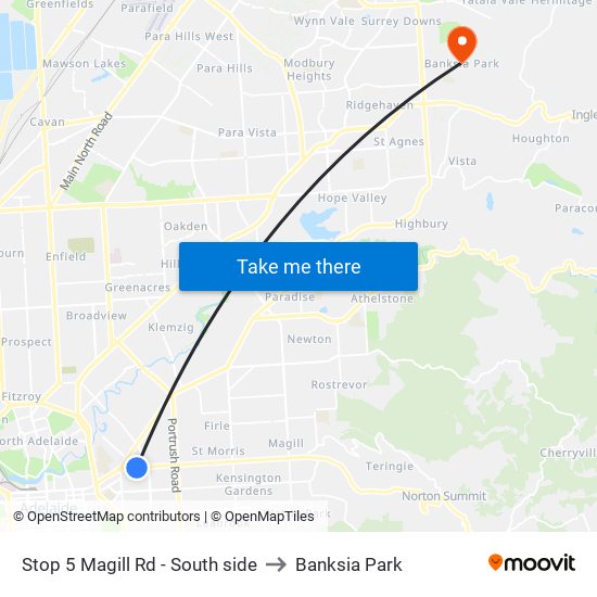 Stop 5 Magill Rd - South side to Banksia Park map