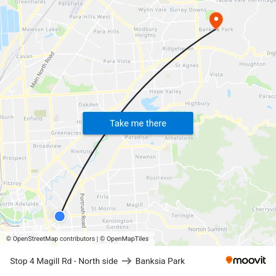 Stop 4 Magill Rd - North side to Banksia Park map
