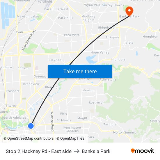 Stop 2 Hackney Rd - East side to Banksia Park map