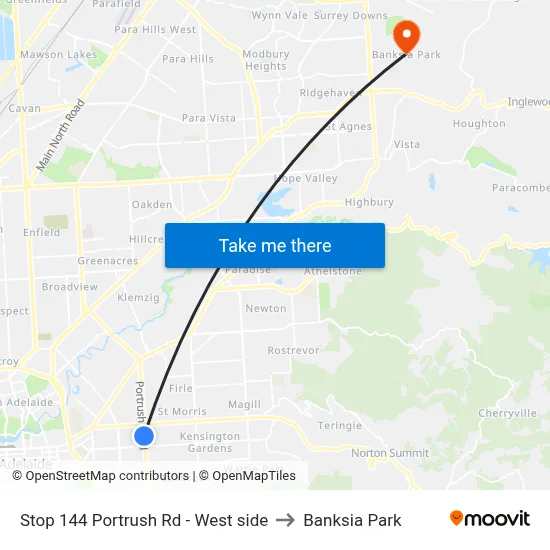 Stop 144 Portrush Rd - West side to Banksia Park map