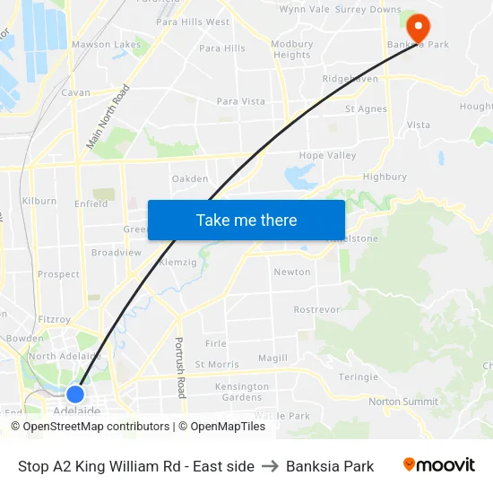 Stop A2 King William Rd - East side to Banksia Park map