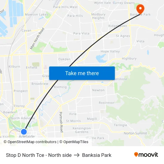 Stop D North Tce - North side to Banksia Park map