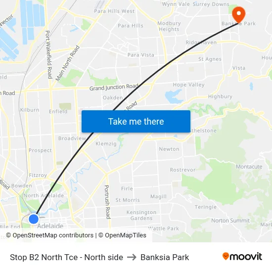 Stop B2 North Tce - North side to Banksia Park map