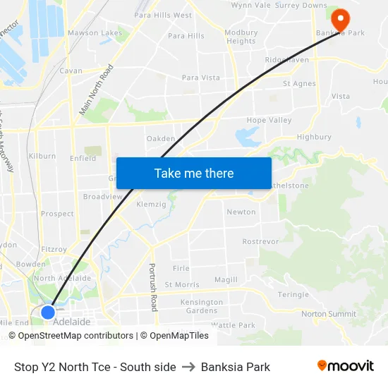 Stop Y2 North Tce - South side to Banksia Park map