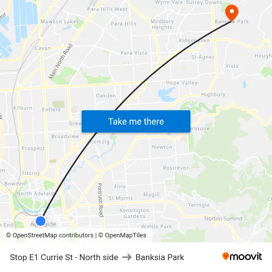 Stop E1 Currie St - North side to Banksia Park map